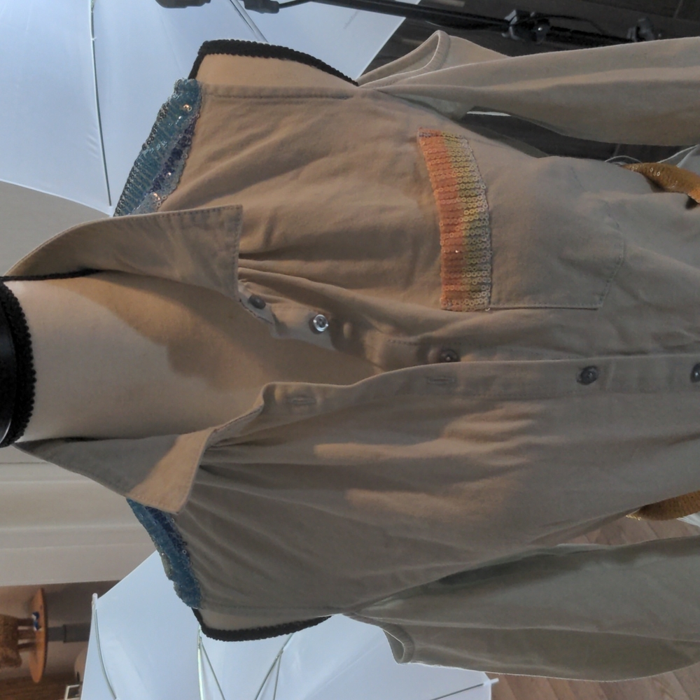 Pale blue denim dress with sequin details